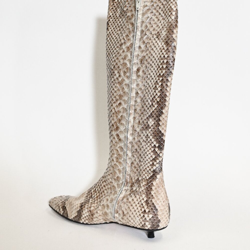 Vintage Christian Lacroix Python-Pattern Knee-High Boots with Kitten Heel - Picture 8 of 11